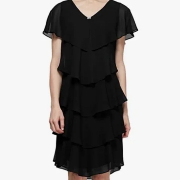 KS Petite Collection Black Layered Shift Dress Size 6P - Picture 2 of 7